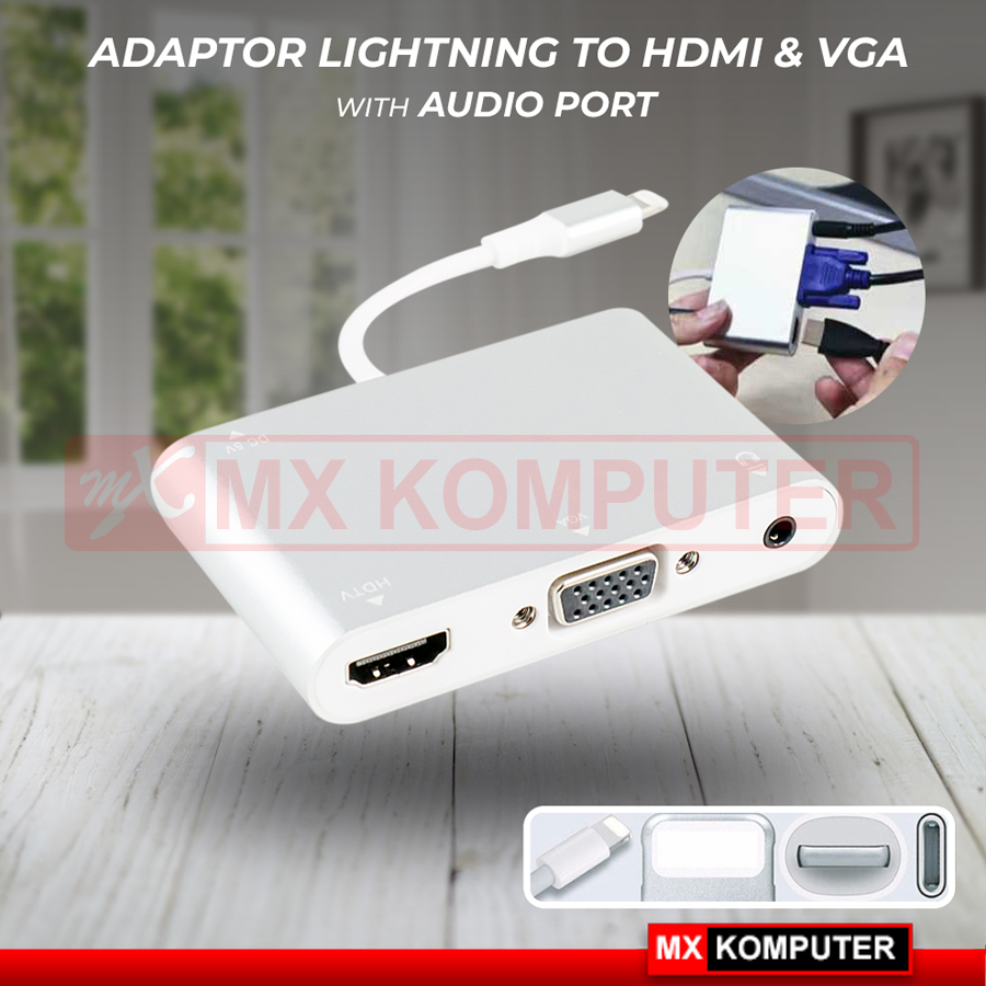 Adaptor Converter Lightning to HDMI VGA with Audio MX Komputer Jogja