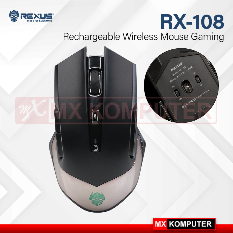 Rechargeable Mouse Gaming Wireless Rexus RX108 New | MX Komputer Jogja