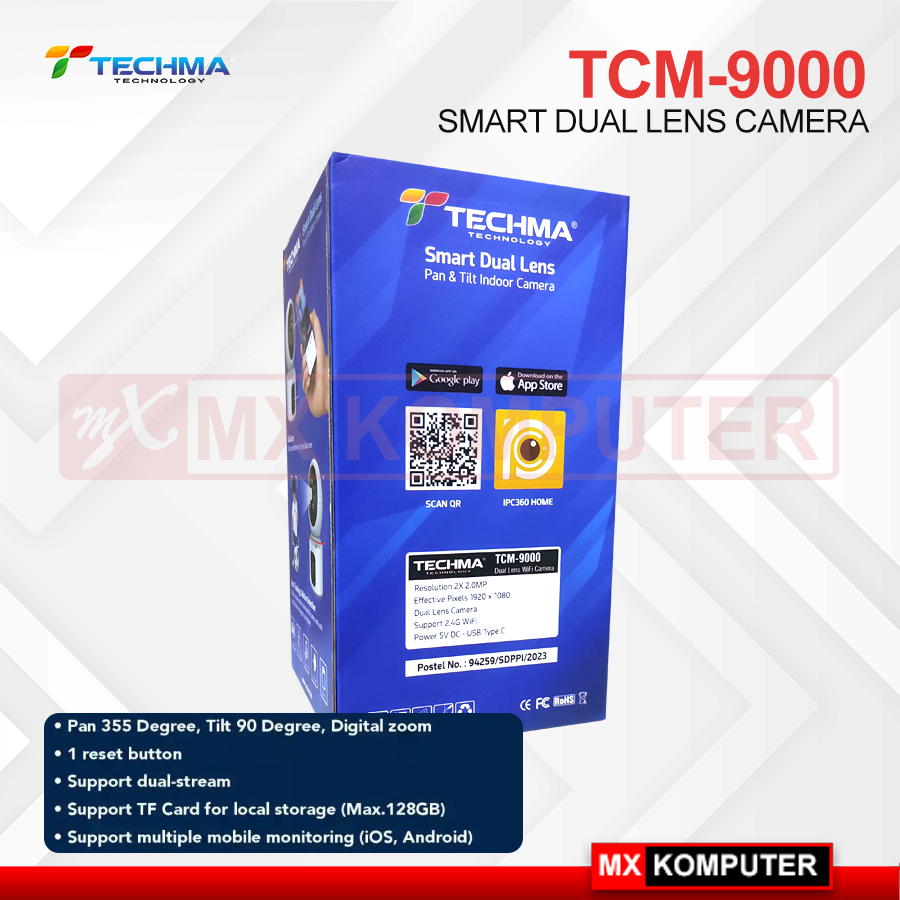 Tech Me Camera Smart IP Camera Techma Dual Lens 2x2MP TCM-9000 CCTV | MX Komputer Jogja