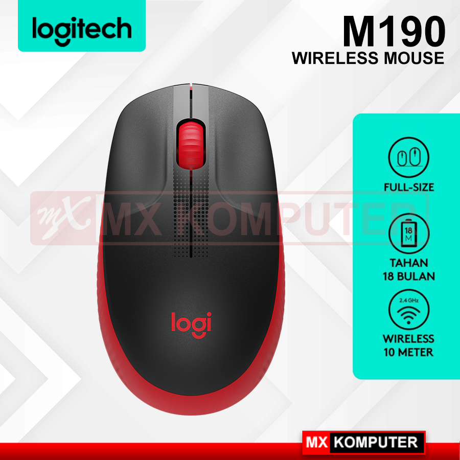 Logitech M190 Mouse Wireless Full Size – Red | MX Komputer Jogja
