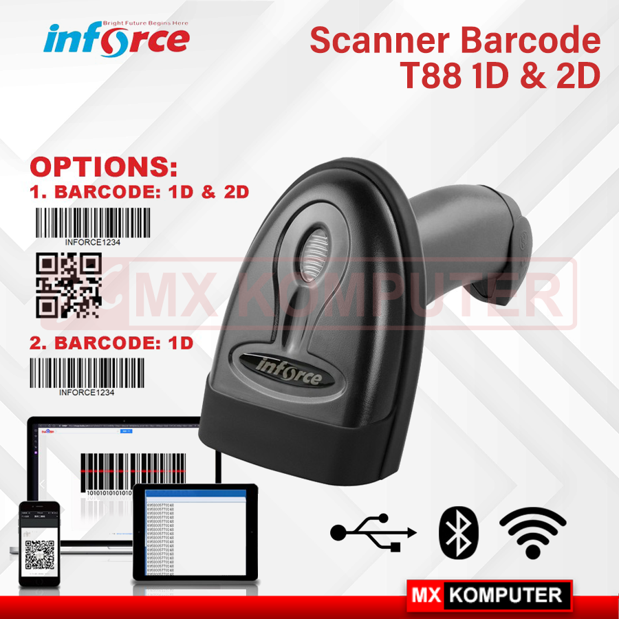 INFORCE WIRELESS BLUETOOTH USB BARCODE SCANNER T88 E-FAKTUR – 1D & 2D ...