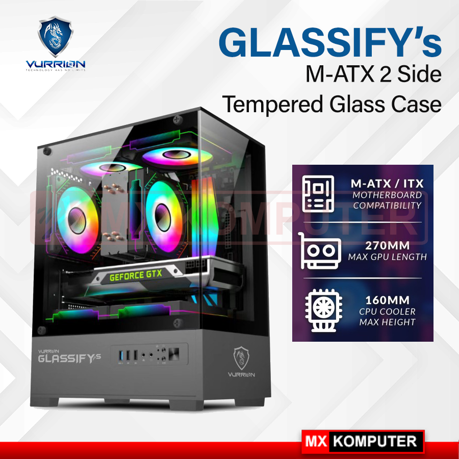 Casing Vurrion Glassify’s M-ATX Tempered Glass Case – Hitam | MX ...