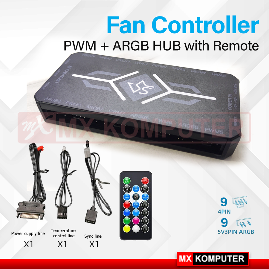RGB Fan Controller + Remote 4pin PWM + 3pin 5V ARGB – Hitam | MX ...