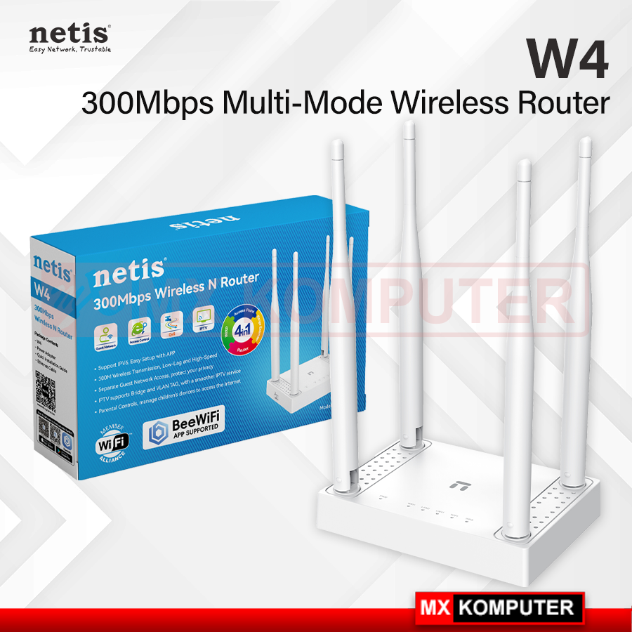 Nw4 Netis Router NETIS W4 N300 Wireless Router 300Mbps Multi Mode 4 Antena | MX Komputer ...