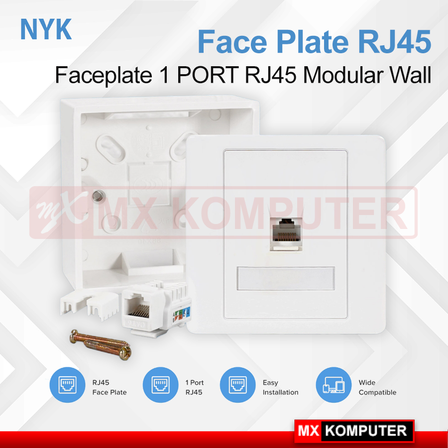 Faceplate 1 PORT RJ45 NYK Modular Wall Outbow Box FP MRS Face Plate ...