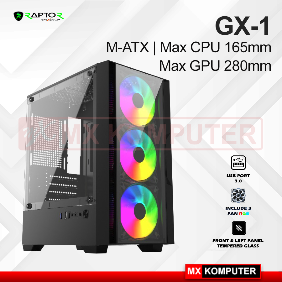Casing Gaming Raptor Casing Raptor GX-1 Tempered Glass Gaming Case M-ATX | MX Komputer Jogja