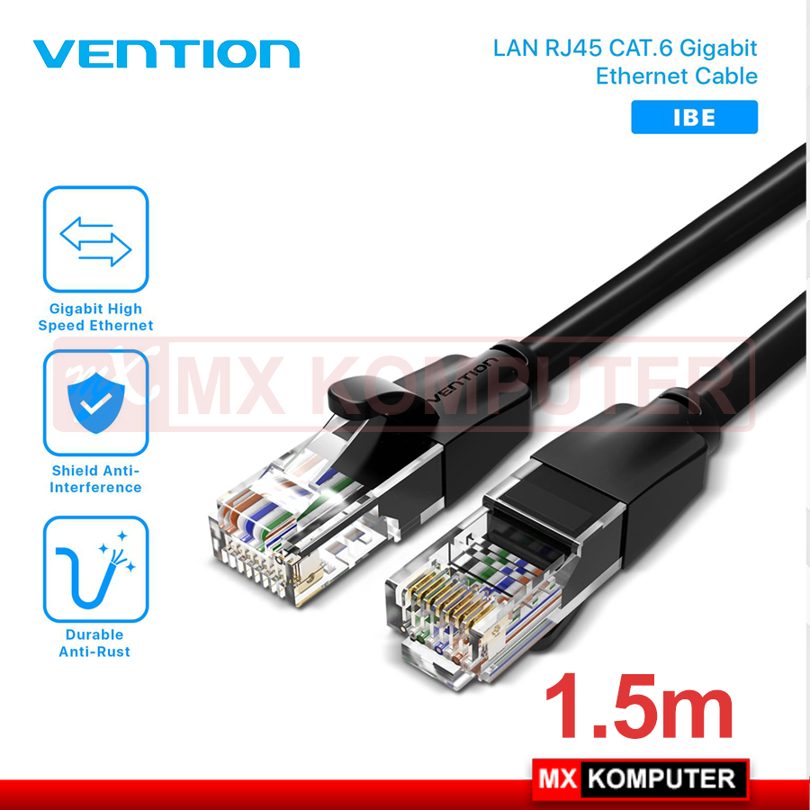 Kabel Komputer Rj45 Vention IBE 1.5M Kabel Lan RJ45 Cat6 Cat.6 Gigabit UTP Round | MX ...